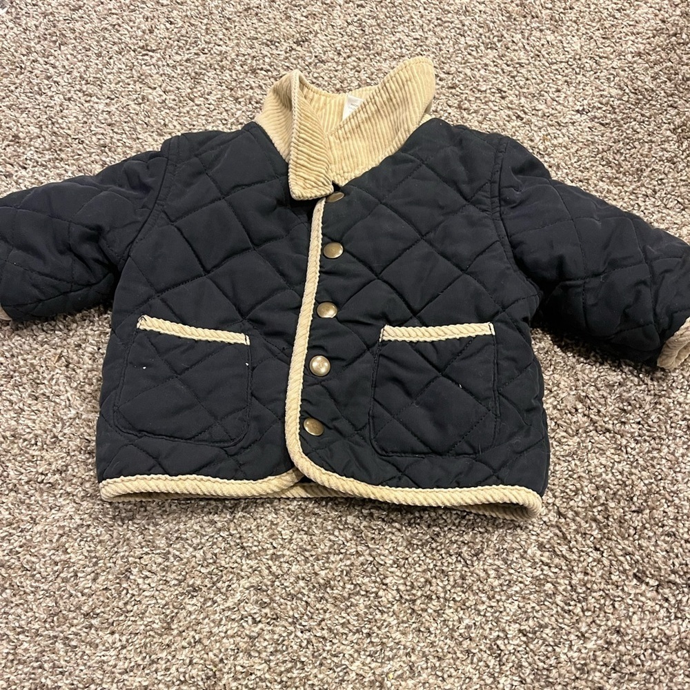 Y2K Gymboree (6-12M) Infant Baby Quilted Jacket Cotton Brown Snaps Lined Collar